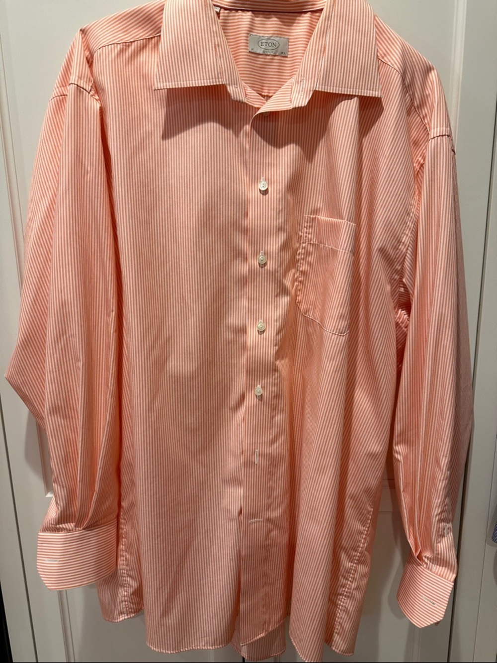 Eton Men's Peach-Striped Dress Shirt size 18 1/2 neck. Perfect condition!!